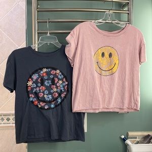 Two preppy smiley face cropped tops